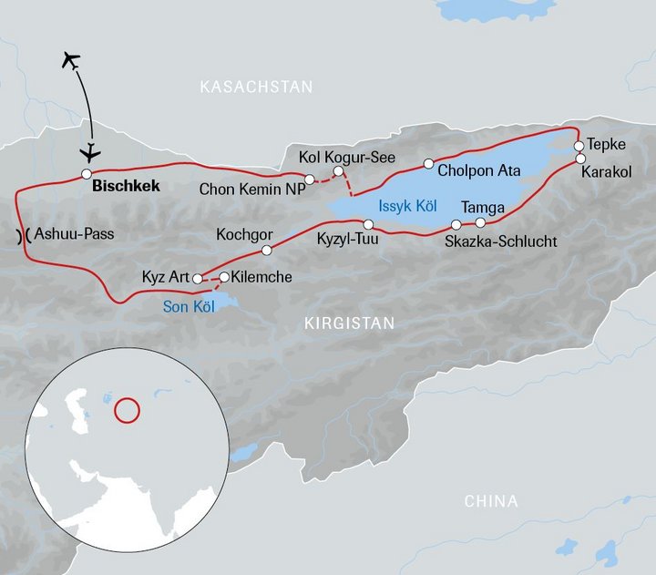 Karte Leserreise Globetrotter Magazin in Kirgistan